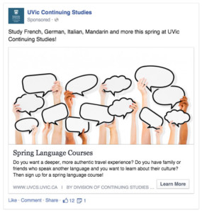 Continuing Studies Facebook ad - languages - spring 2015